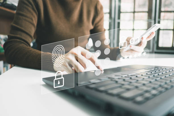 istock Verification of information with finger print by smart phone, Internet security, online financial transaction, 2-step verification, confirm transaction and identity. 1481539118