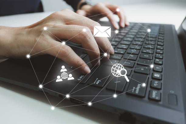 istock Concept of using digital media, technology, social media online surfing, woman's hand using laptop to use the internet, check email. 1481539145
