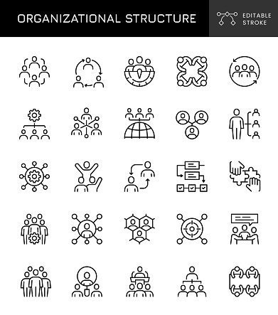 Organizational Structure Editable Stroke Vector Line Icons. 32 Pixel. Pixel Perfect.