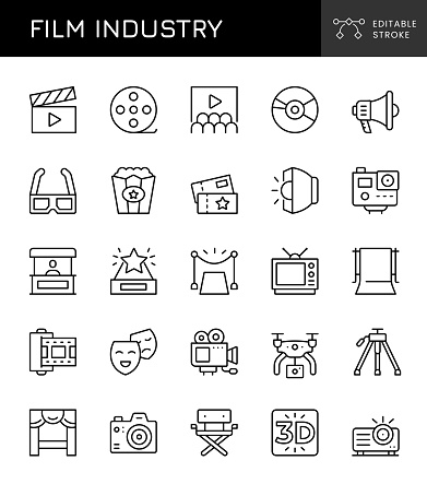Film Industry Editable Stroke Vector Line Icons. 32 Pixel. Pixel Perfect.