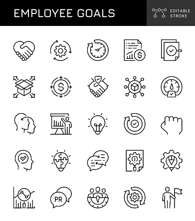 Employee Goals Editable Stroke Vector Line Icons. 32 Pixel. Pixel Perfect.