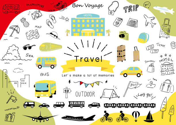 ilustrações de stock, clip art, desenhos animados e ícones de collection of easy-to-use illustration materials for travel - onboard camera
