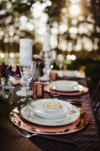 istock Elegant wedding table set up with china plates 1481542995