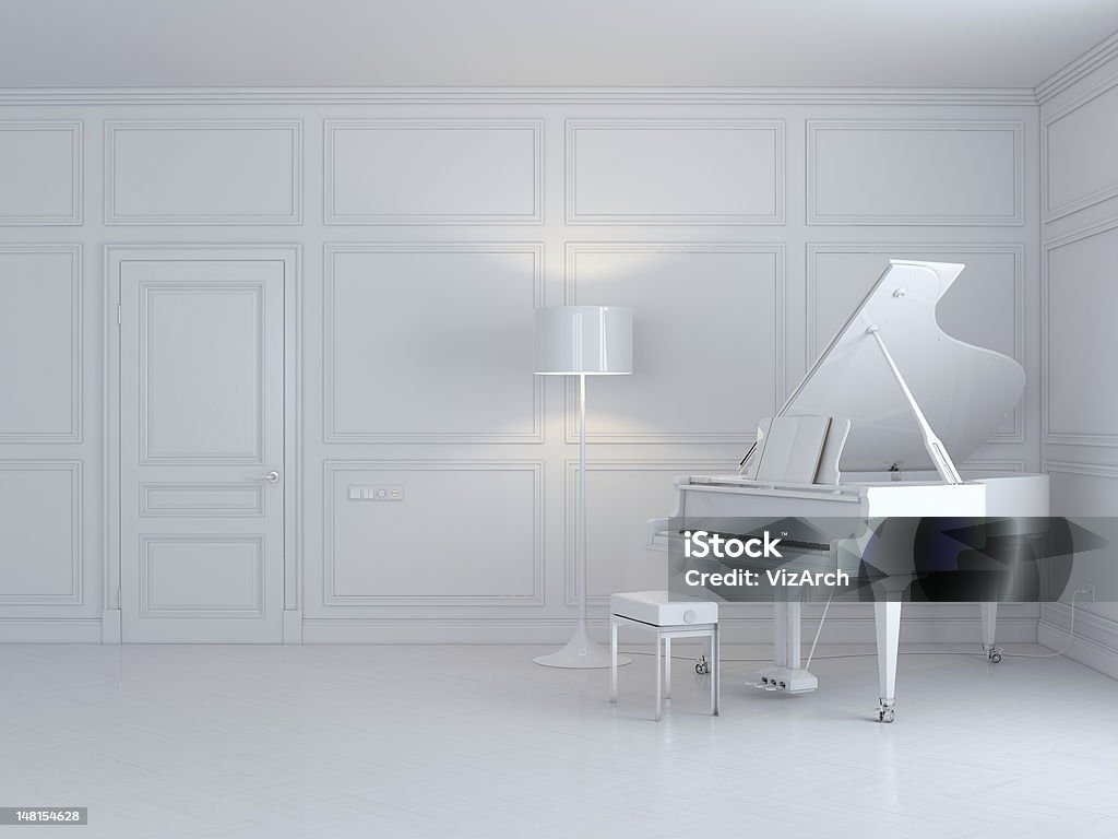 Fortepian w białym Wnętrze - Zbiór zdjęć royalty-free (Pianino - Instrument klawiszowy)