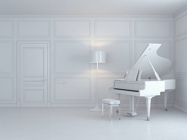 grand piano no interior branco - musical note treble clef music three dimensional shape - fotografias e filmes do acervo