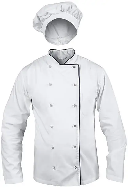 white male cook suit with a hat isolated on white background