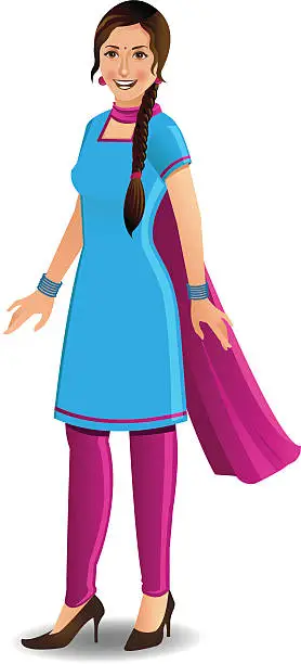 Vector illustration of Modern young woman in salwar kameez