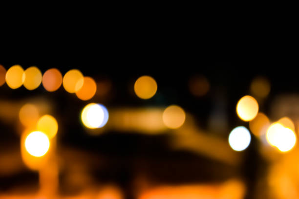background abstract street night orange lights with bokeh effect. street photography