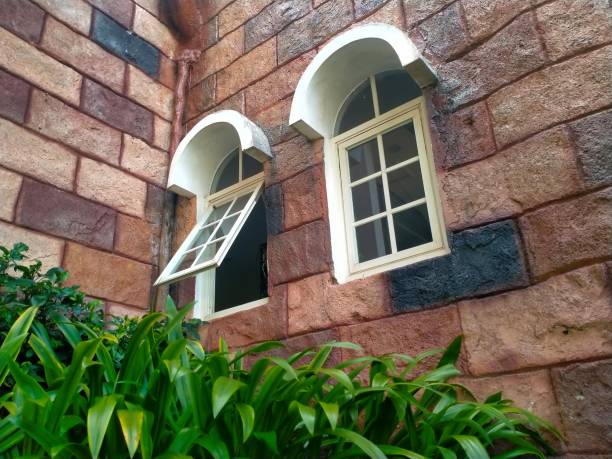 Window viewed from outdoor courtyard