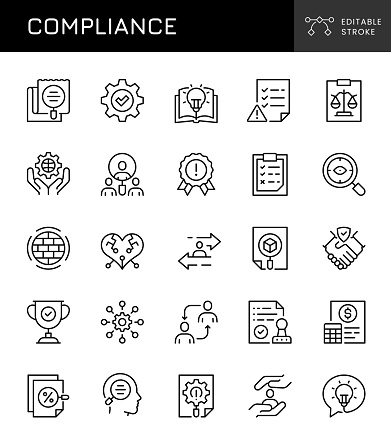 Compliance Editable Stroke Vector Line Icons. 32 Pixel. Pixel Perfect.