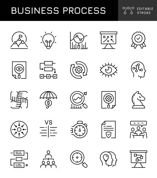 Business Process Icons Business Process Editable Stroke Vector Line Icons. 32 Pixel. Pixel Perfect. agile workflow stock illustrations