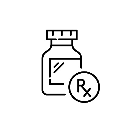 istock Bottle of prescription pills. Healthcare and medication. Pixel perfect, editable stroke icon 1481570877