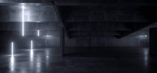 istock Realistic Garage Underground Blue Light Hallway Tunnel Corridor Sci Fi Futuristic Dark Parking Warehouse Cement Concrete Grunge Showroom Car Asphalt Stage 3D Rendering 1481572443