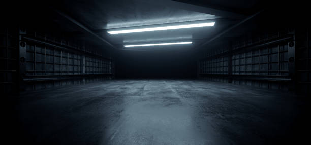 istock Dark Concrete Led White Lights Underground Tunnel Corridor Cement Asphalt Hallway Warehouse Tunnel Corridor Metal Structure Realistic Empty 3D Rendering 1481572586