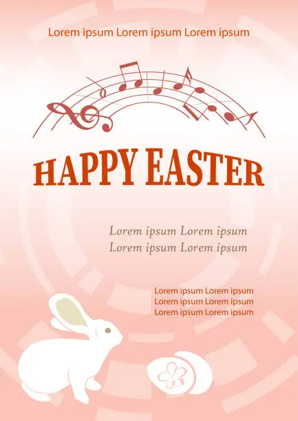 Vector illustration of rabbit and decorative eggs -  music rosy vector banner Happy Easter