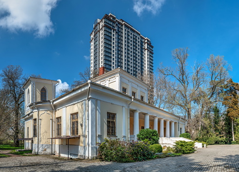 Odessa, Ukraine 10.04.2023. The main building in the Botanical Garden of Odessa, Ukraine, on a sunny spring day