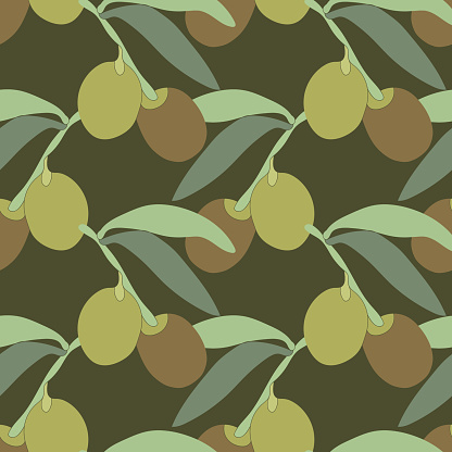 Olive vector seamless pattern.Image on white and colored background.