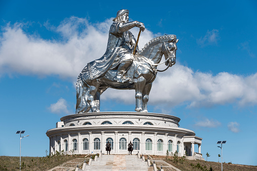 An equestrian statue of , the largest in the world in the steppe of Mongolia near the capital Ulan Bator, Central Asia