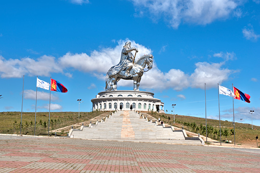 An equestrian statue of , the largest in the world in the steppe of Mongolia near the capital Ulan Bator, Central Asia