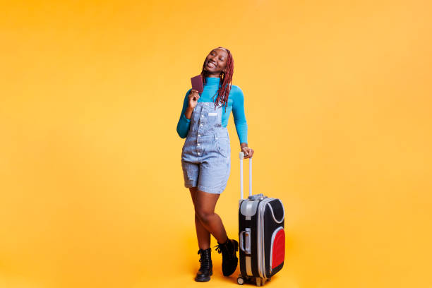 istock Excited person with trolley and passport 1481579240
