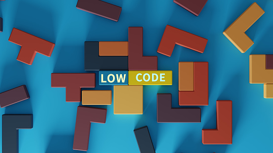 Conceptual image of low-code as a puzzle combination. 3d rendering