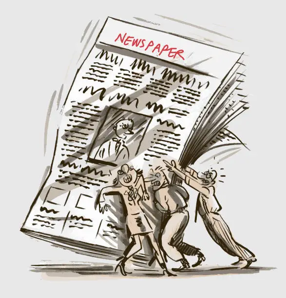 Vector illustration of People Trying to Carry the Giant Newspaper