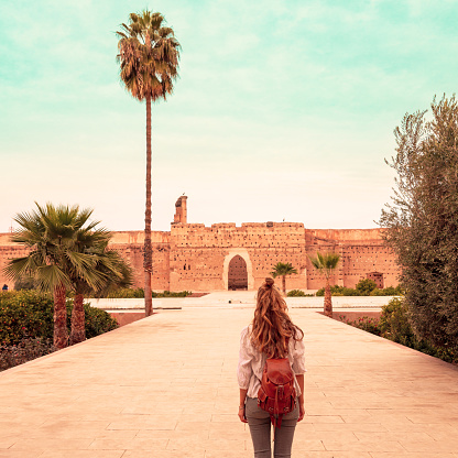 Woman tourist at Marrakesh in Morocco