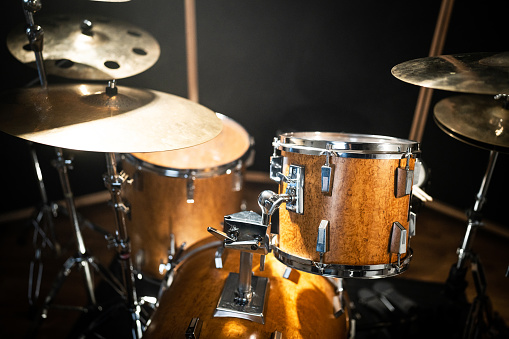 Drum kit at the recording studio