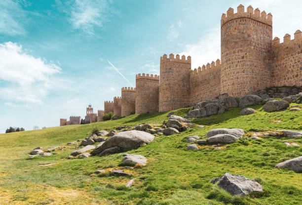Avila surrounding wall in Spain- Castile and Leon stock photo