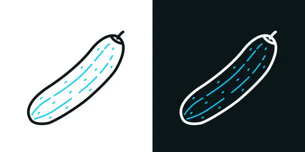 Vector illustration of Cucumber. Bicolor line icon on black or white background - Editable stroke