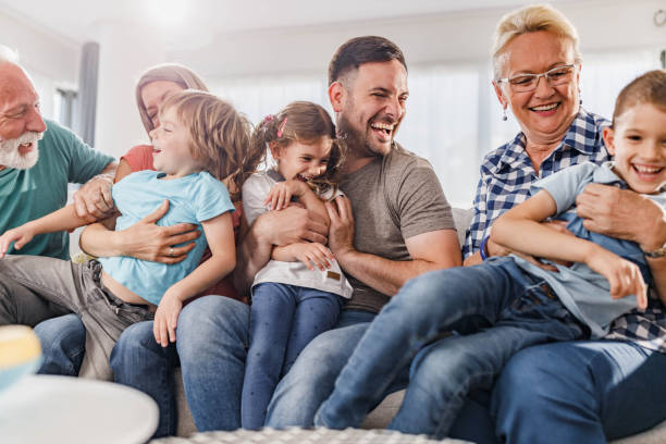 istock Cheerful extended family having fun together at home. 1481601132
