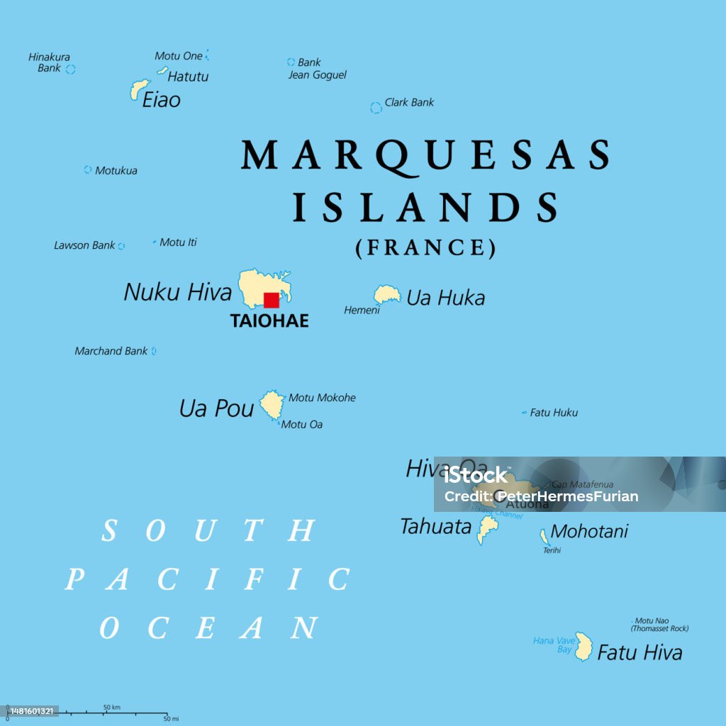 Marquesas Islands Island Group In French Polynesia Political Map Stock Marquesas Islands Island Group In French Polynesia Political Map Stock