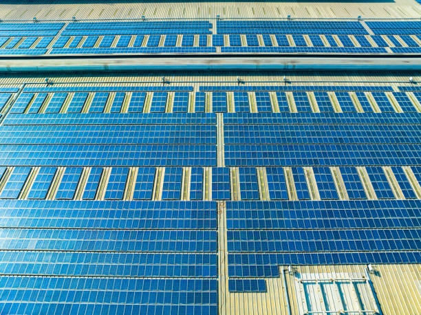 istock Solar panels on a big building rooftop 1481601696