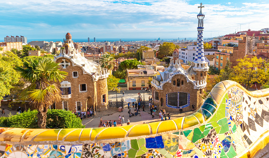 Barcelona, Spain: 09/25/2023- Low angle view of Casa Batllo building of Antoni Gaudi in Barcelona, Spain.