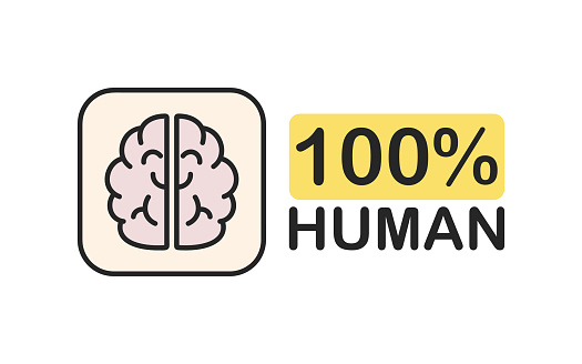 100% human icon or label. Ai free content label. Made by human product stamp or badge.