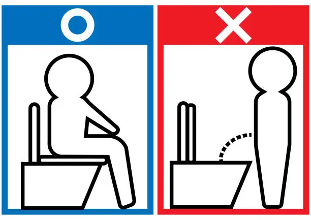 Vector illustration of Illustration asking you to sit down and use the Western-style toilet