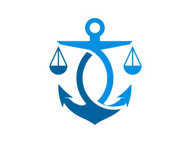 저울이있는 해상 앵커 - anchor harbor vector symbol stock illustrations