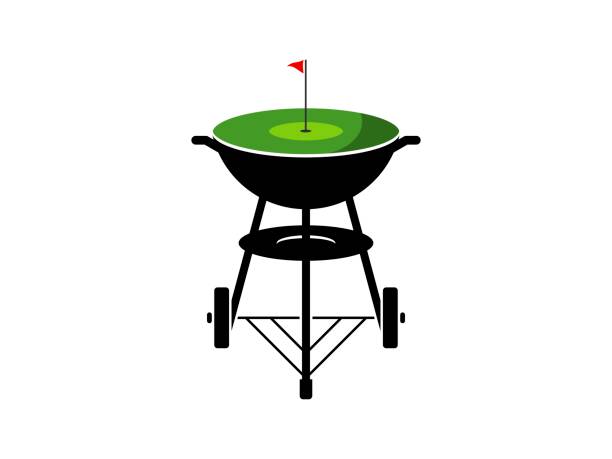 ilustraciones, imágenes clip art, dibujos animados e iconos de stock de parrilla barbacoa con hoyo de golf - smoked salmon illustrations