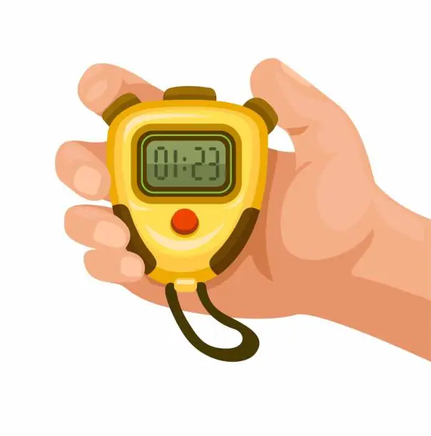 Vector illustration of Hand holding Digital Stopwatch Symbol cartoon illustration vector