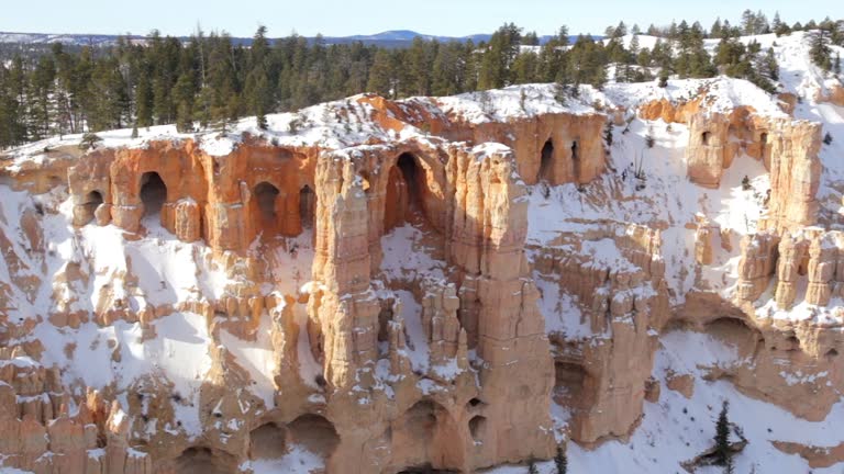 Erosion Arches of Bryce Canyon National Park in winter with snow