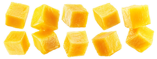 istock Mango cubes isolated on white background. File contains clipping path. 1481610134