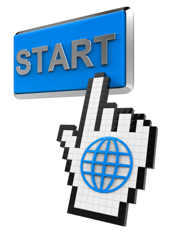 Start button and hand cursor with icon of the globe.