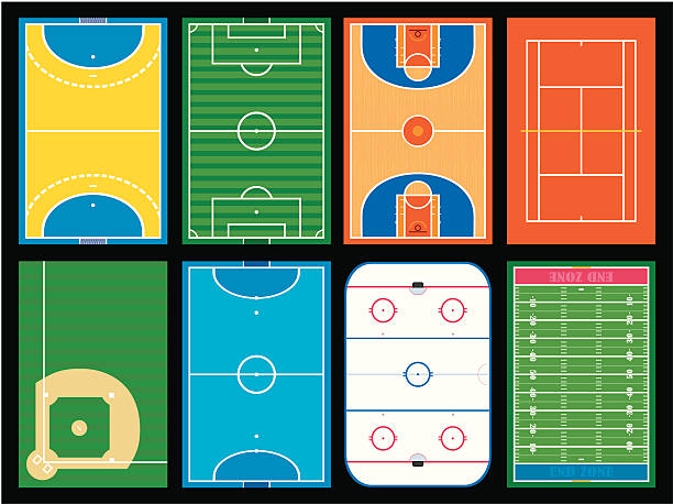 ilustraciones, imágenes clip art, dibujos animados e iconos de stock de campos de deportes - símbolo deportivo