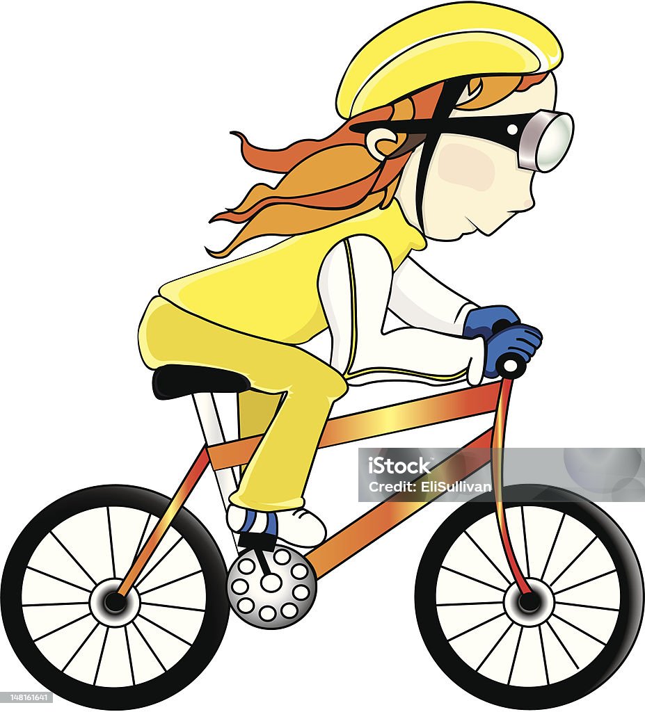 Fille sur un vélo - clipart vectoriel de Faire du vélo libre de droits