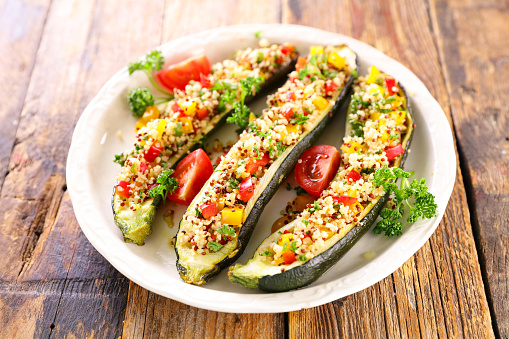 stuffed zucchini sliced with vegetables