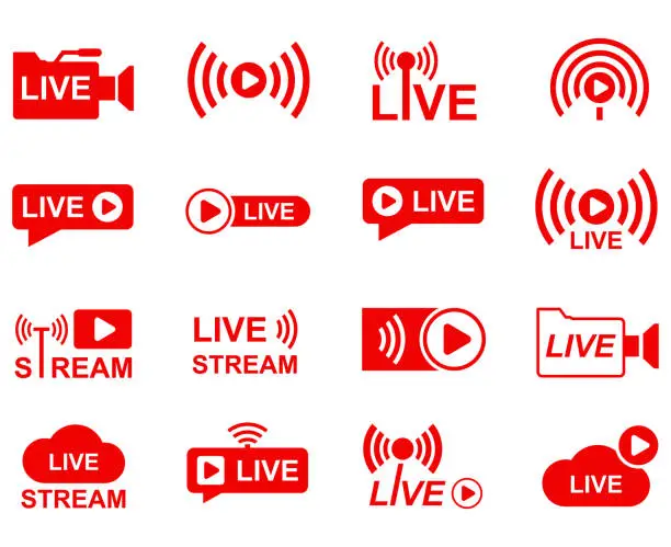 Vector illustration of Live stream logo set