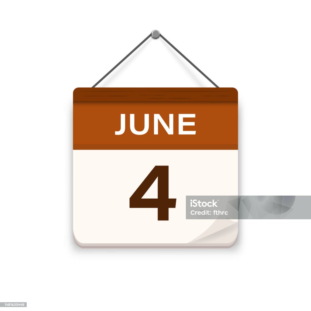 June 4 Calendar Icon With Shadow Day Month Meeting Appointment Time