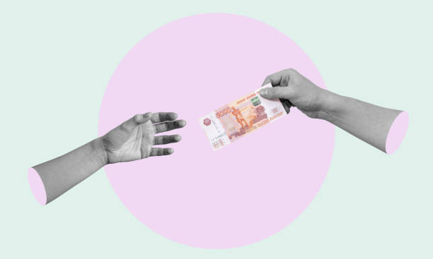 istock Art collage, hands with money, hands with rubles reaching for money. 1481620717