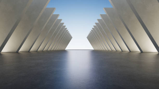 istock 3d render of abstract futuristic architecture with empty concrete floor, car presentation background. 1481620931