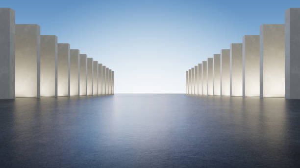 istock 3d render of abstract futuristic architecture with empty concrete floor, car presentation background. 1481621478